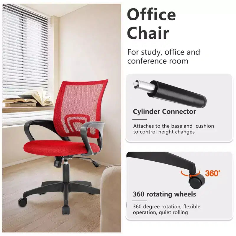 FDW Home Office Chair Mesh Computer Chair with Lumbar Support Armrest Adjustable Mid Back Task Chair for Women Adults