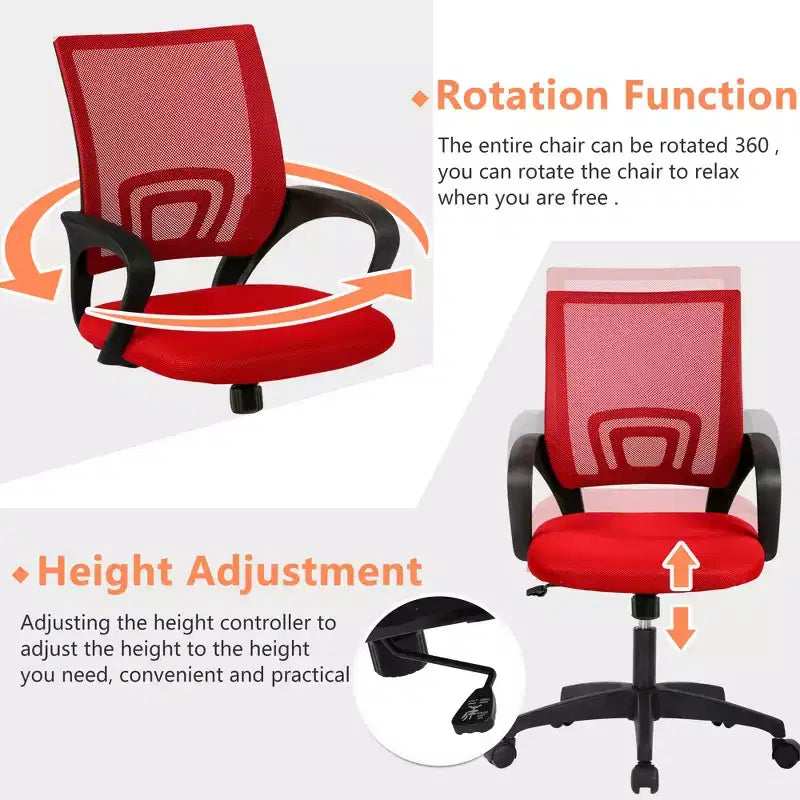 FDW Home Office Chair Mesh Computer Chair with Lumbar Support Armrest Adjustable Mid Back Task Chair for Women Adults