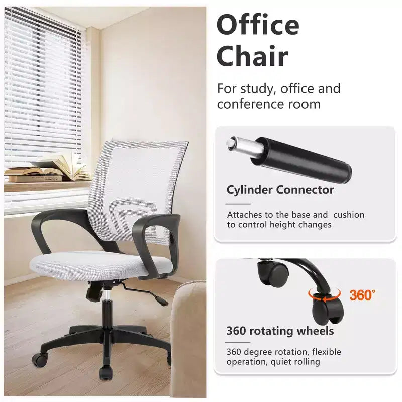 FDW Home Office Chair Mesh Computer Chair with Lumbar Support Armrest Adjustable Mid Back Task Chair for Women Adults