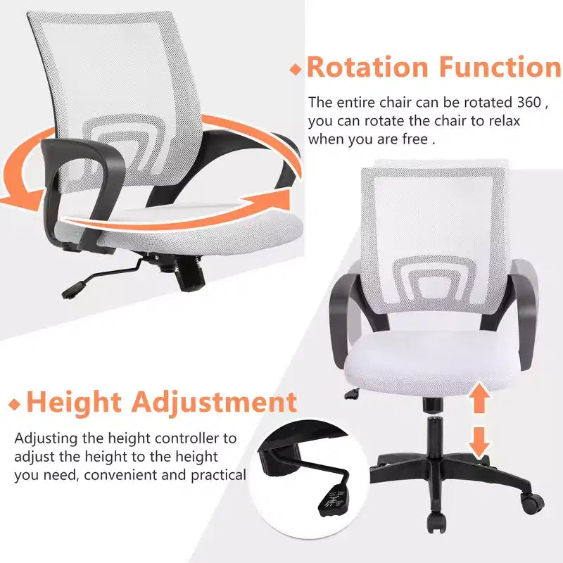 FDW Home Office Chair Mesh Computer Chair with Lumbar Support Armrest Adjustable Mid Back Task Chair for Women Adults