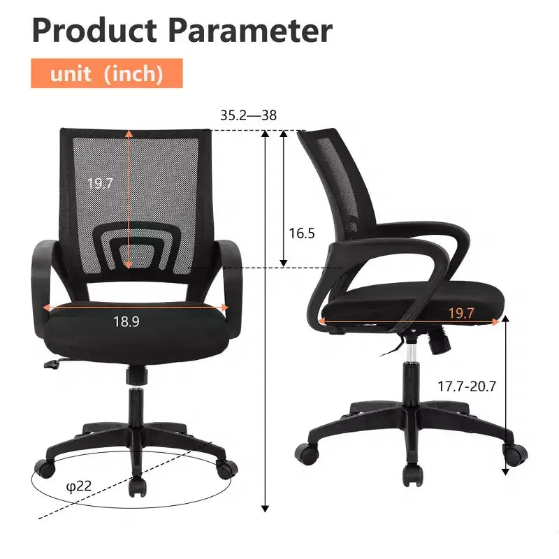 FDW Home Office Chair Mesh Computer Chair with Lumbar Support Armrest Adjustable Mid Back Task Chair for Women Adults