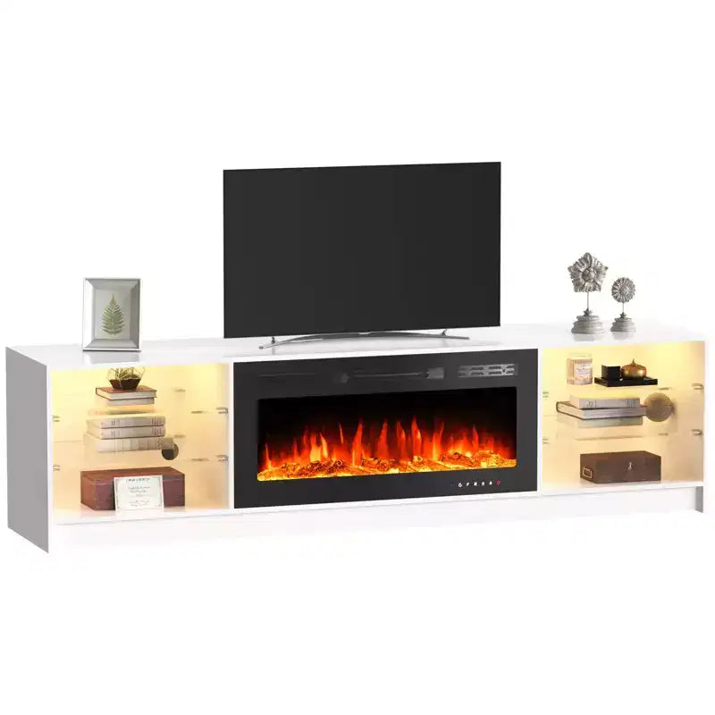 Erommy Fireplace TV Stand with 40 Electric Fireplace, Entertainment Center with Adjustable Glass Shelves, TV Console for TVs up to 79