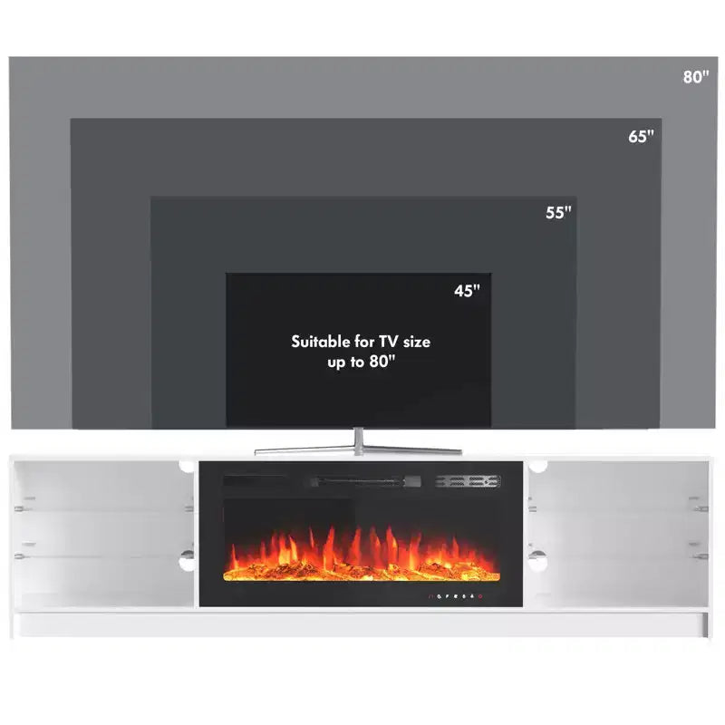 Erommy Fireplace TV Stand with 40 Electric Fireplace, Entertainment Center with Adjustable Glass Shelves, TV Console for TVs up to 79