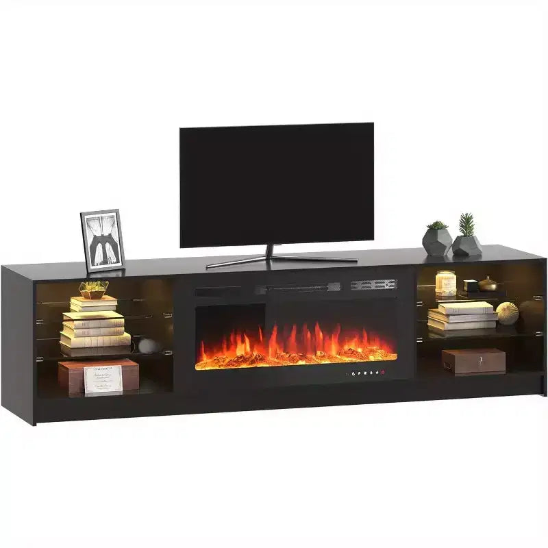 Erommy Fireplace TV Stand with 40 Electric Fireplace, Entertainment Center with Adjustable Glass Shelves, TV Console for TVs up to 79
