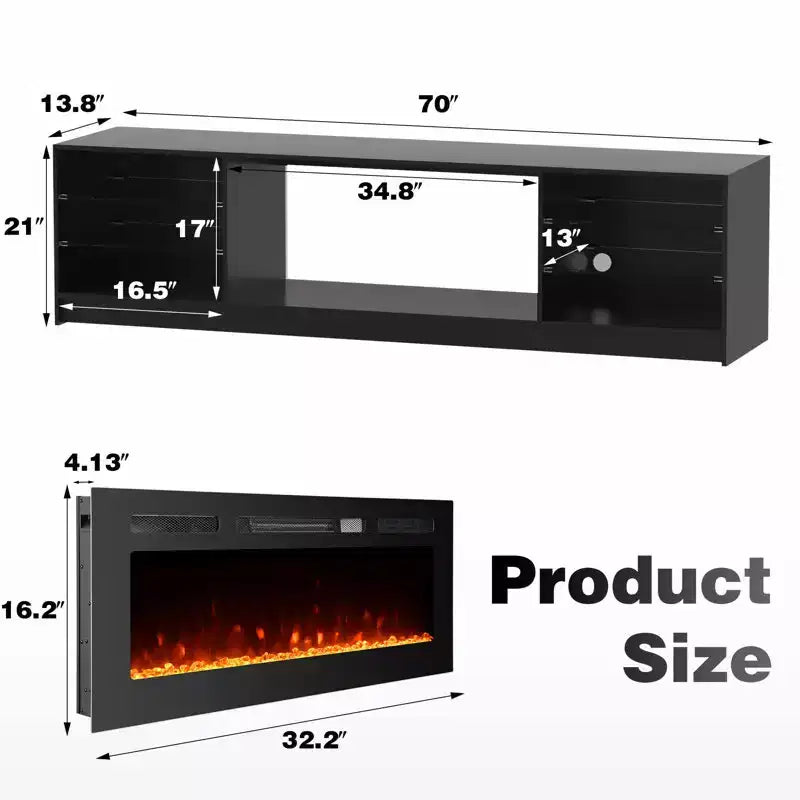 Erommy Fireplace TV Stand with 40 Electric Fireplace, Entertainment Center with Adjustable Glass Shelves, TV Console for TVs up to 79