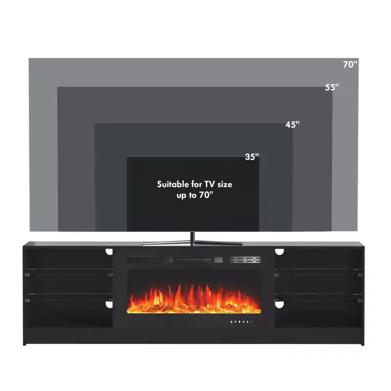 Erommy Fireplace TV Stand with 40 Electric Fireplace, Entertainment Center with Adjustable Glass Shelves, TV Console for TVs up to 79