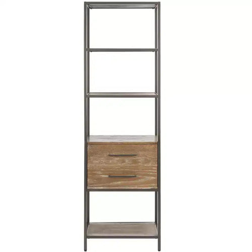 Jola 5 Shelf 1 Drawer Etagere - ETG6400 - Rustic Oak/Gunmetal - Safavieh