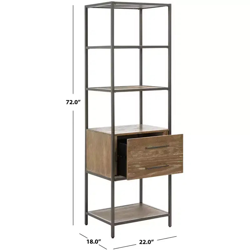 5 Shelf 1 Drawer Etagere - Rustic Oak/Gunmetal
