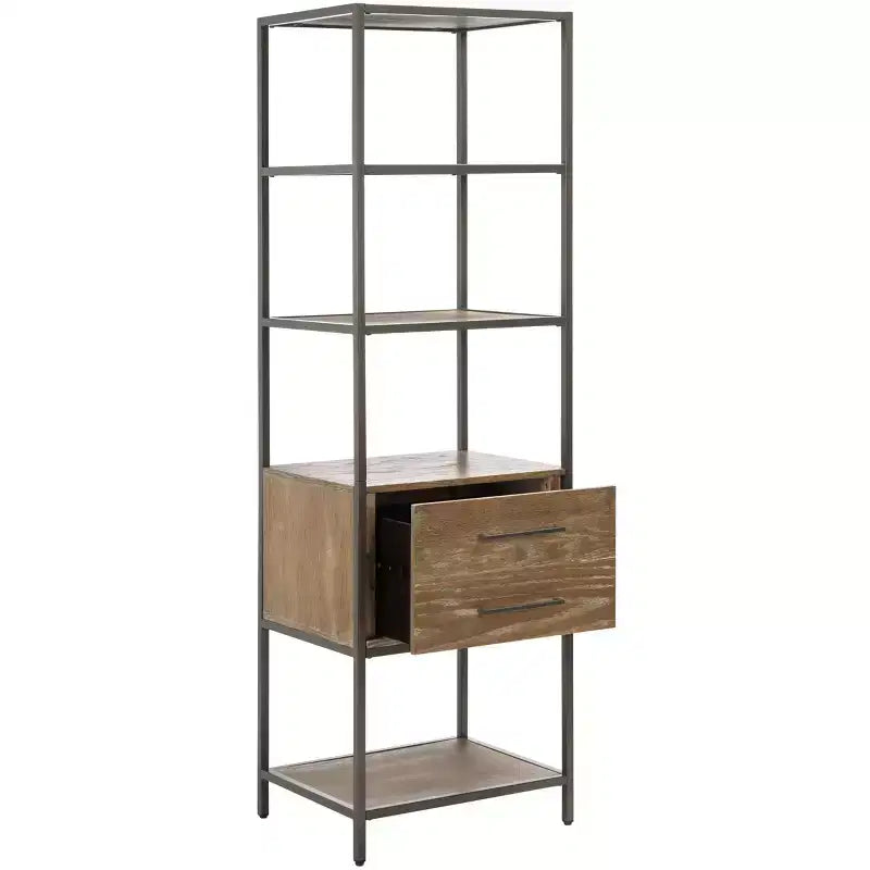 5 Shelf 1 Drawer Etagere - Rustic Oak/Gunmetal