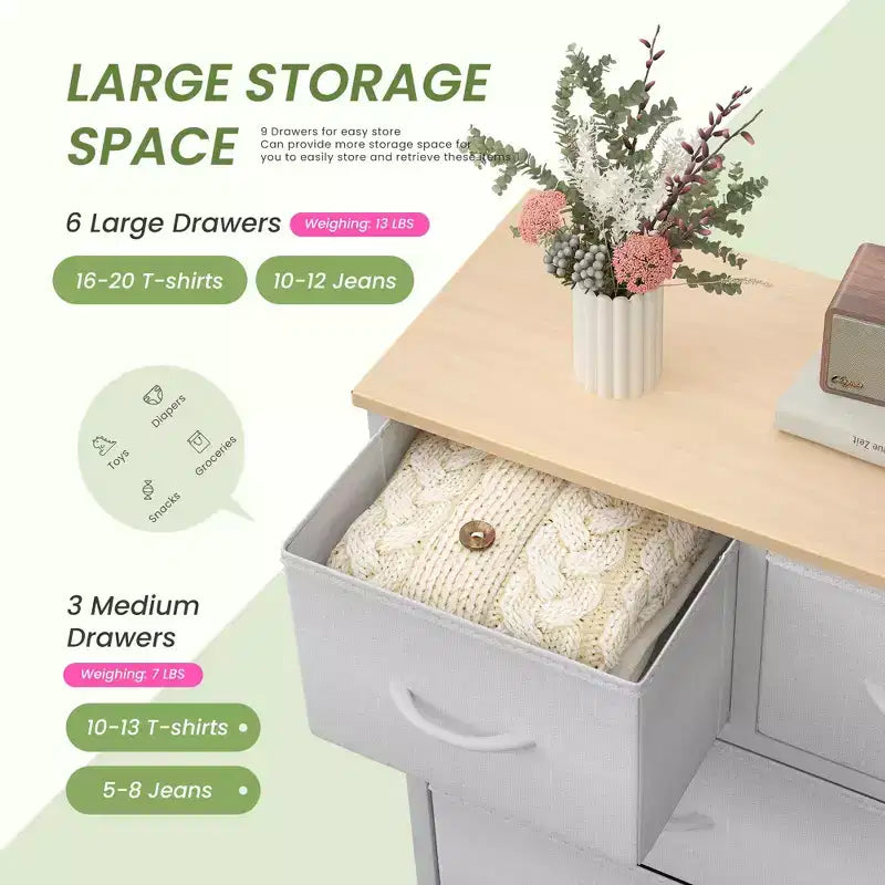9 Drawer Storage Dresser Chest