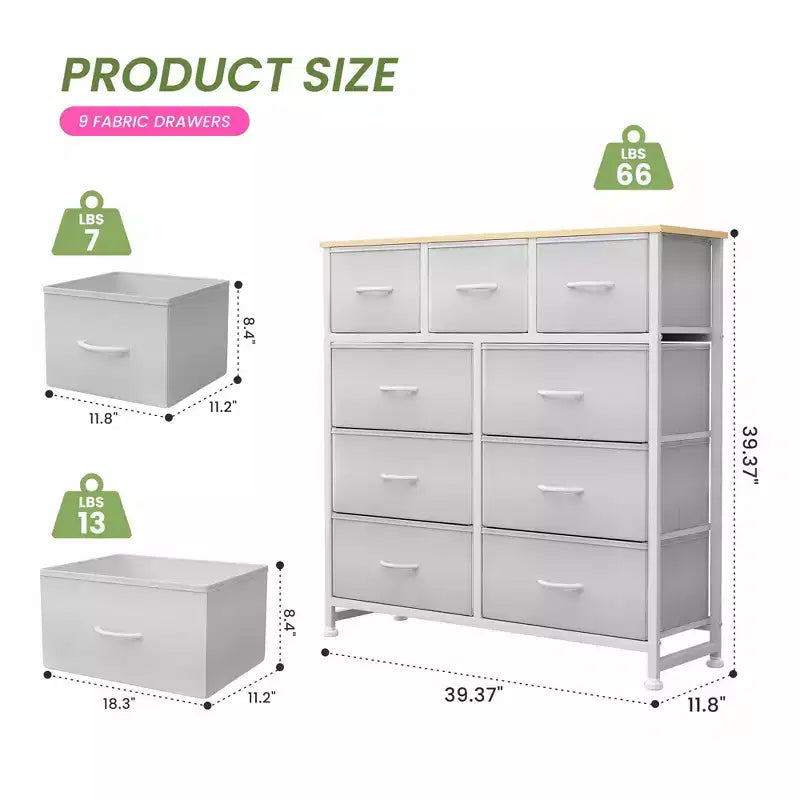 9 Drawer Storage Dresser Chest