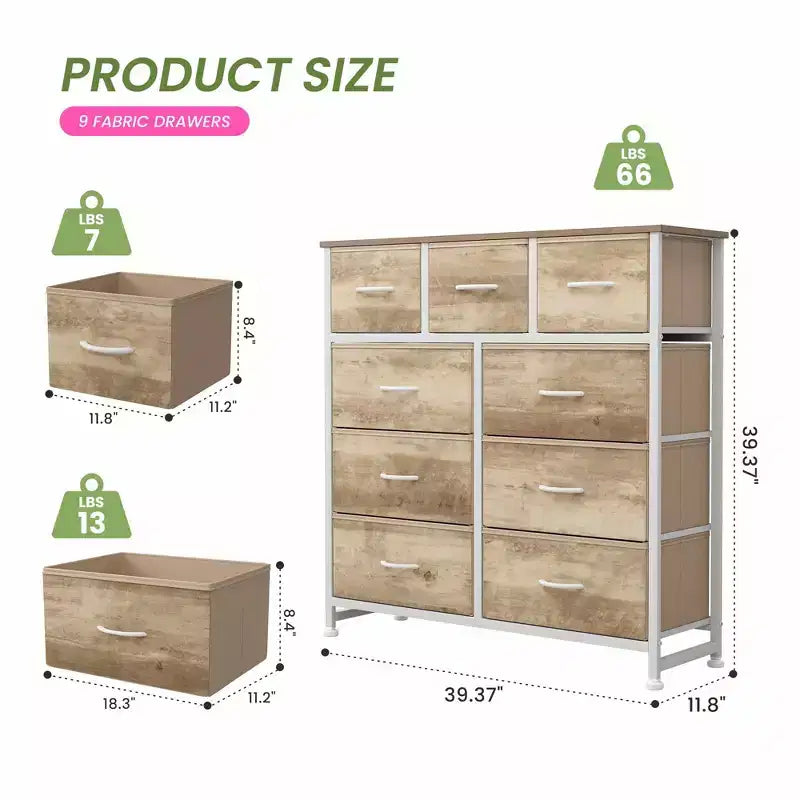 9 Drawer Storage Dresser Chest