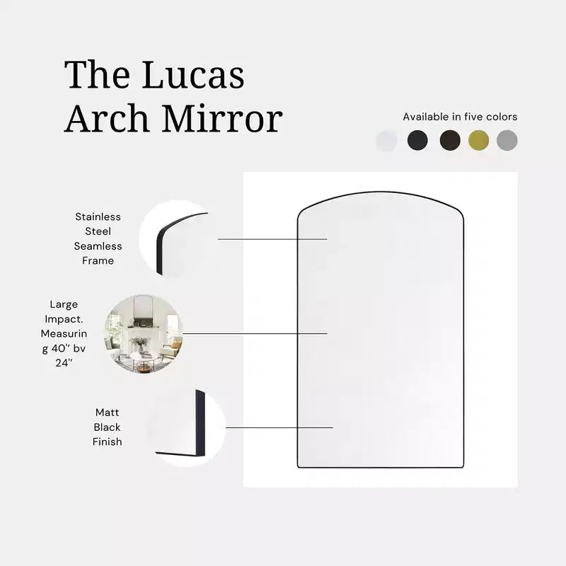 Arched Metal Framed Wall Bathroom Vanity Mirror