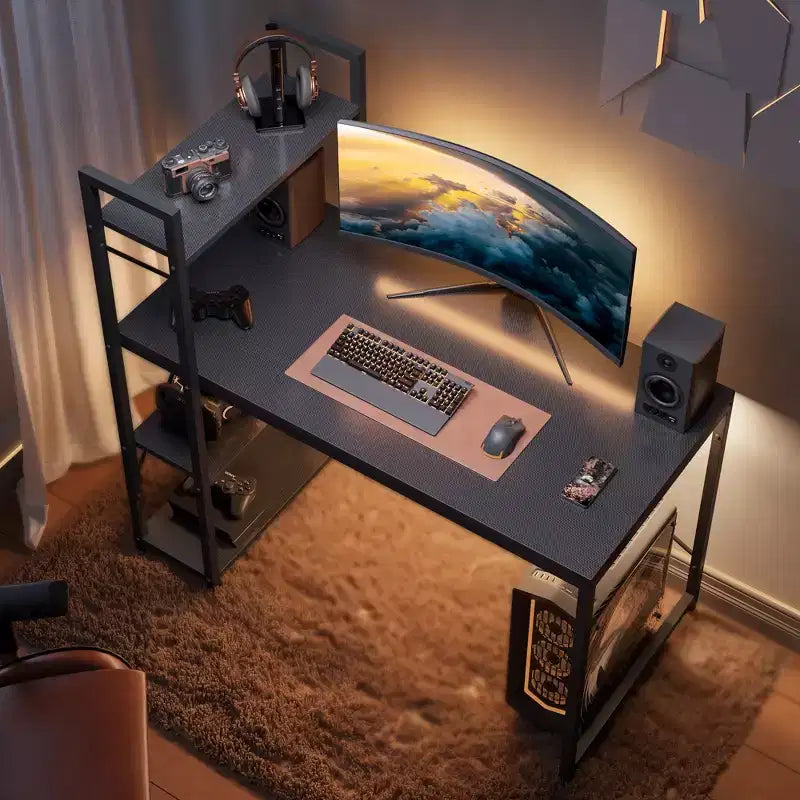 47inch Computer Desks with Reversible Bookshelf, Standing Writing Desk for Home Office/Studying/Gaming