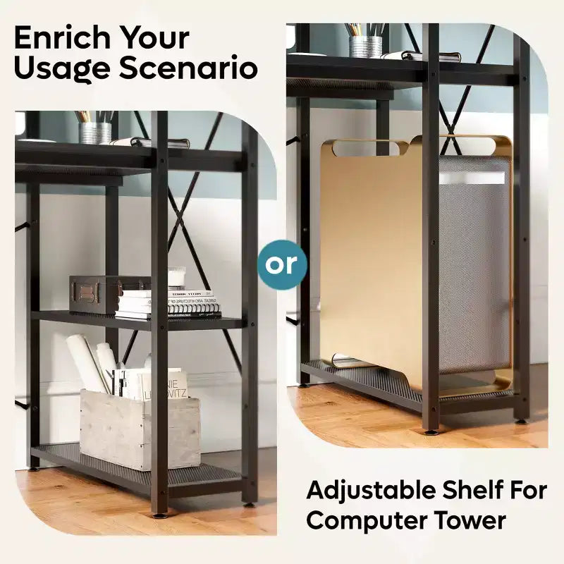 47inch Computer Desks with Reversible Bookshelf, Standing Writing Desk for Home Office/Studying/Gaming