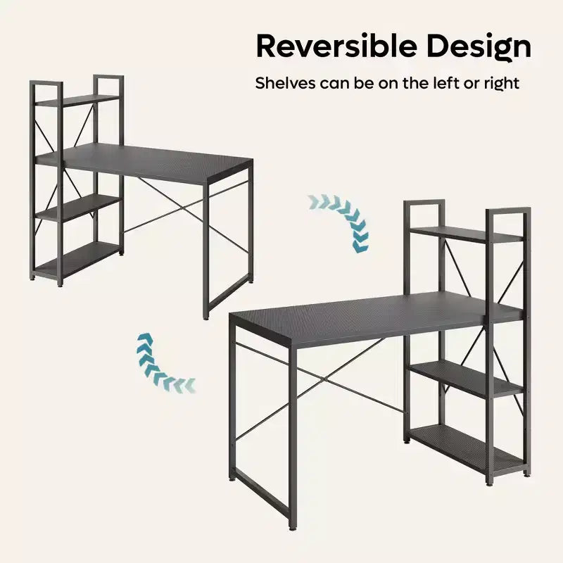 47inch Computer Desks with Reversible Bookshelf, Standing Writing Desk for Home Office/Studying/Gaming