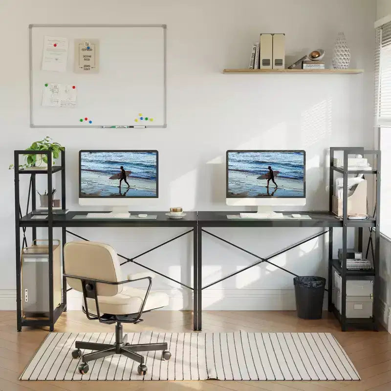 47inch Computer Desks with Reversible Bookshelf, Standing Writing Desk for Home Office/Studying/Gaming
