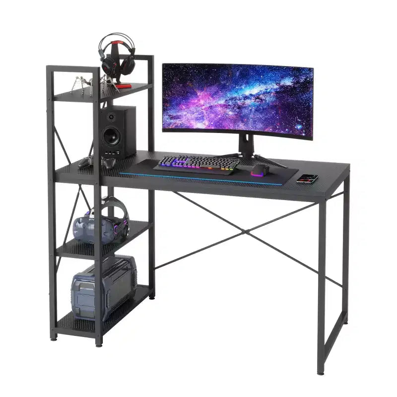 47inch Computer Desks with Reversible Bookshelf, Standing Writing Desk for Home Office/Studying/Gaming