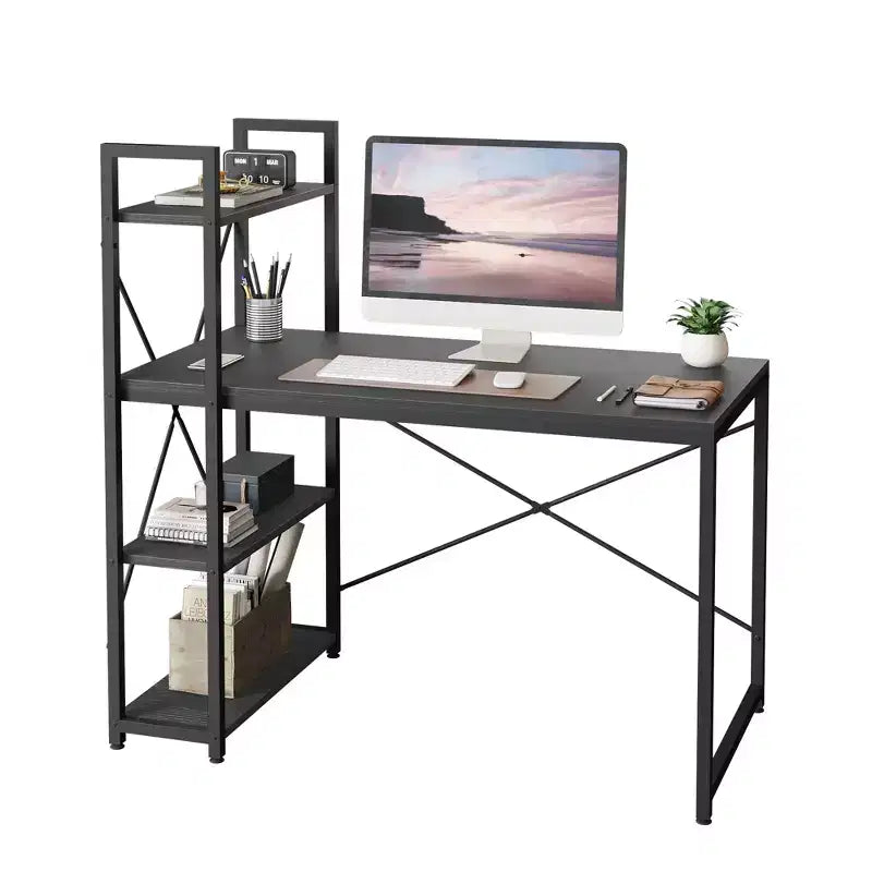 47inch Computer Desks with Reversible Bookshelf, Standing Writing Desk for Home Office/Studying/Gaming