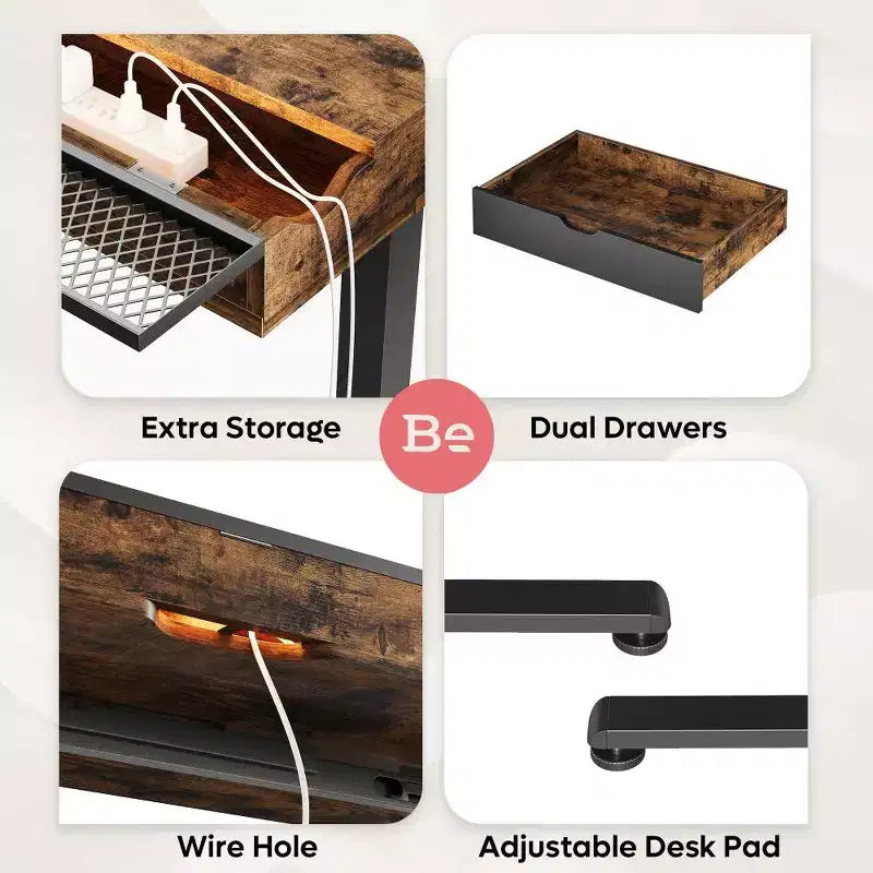 Bestier 47 x 24 Inch Electric Standing Desk with Double Drawers and LED Light for Home Office, Height Adjustable Desk, Computer Desk