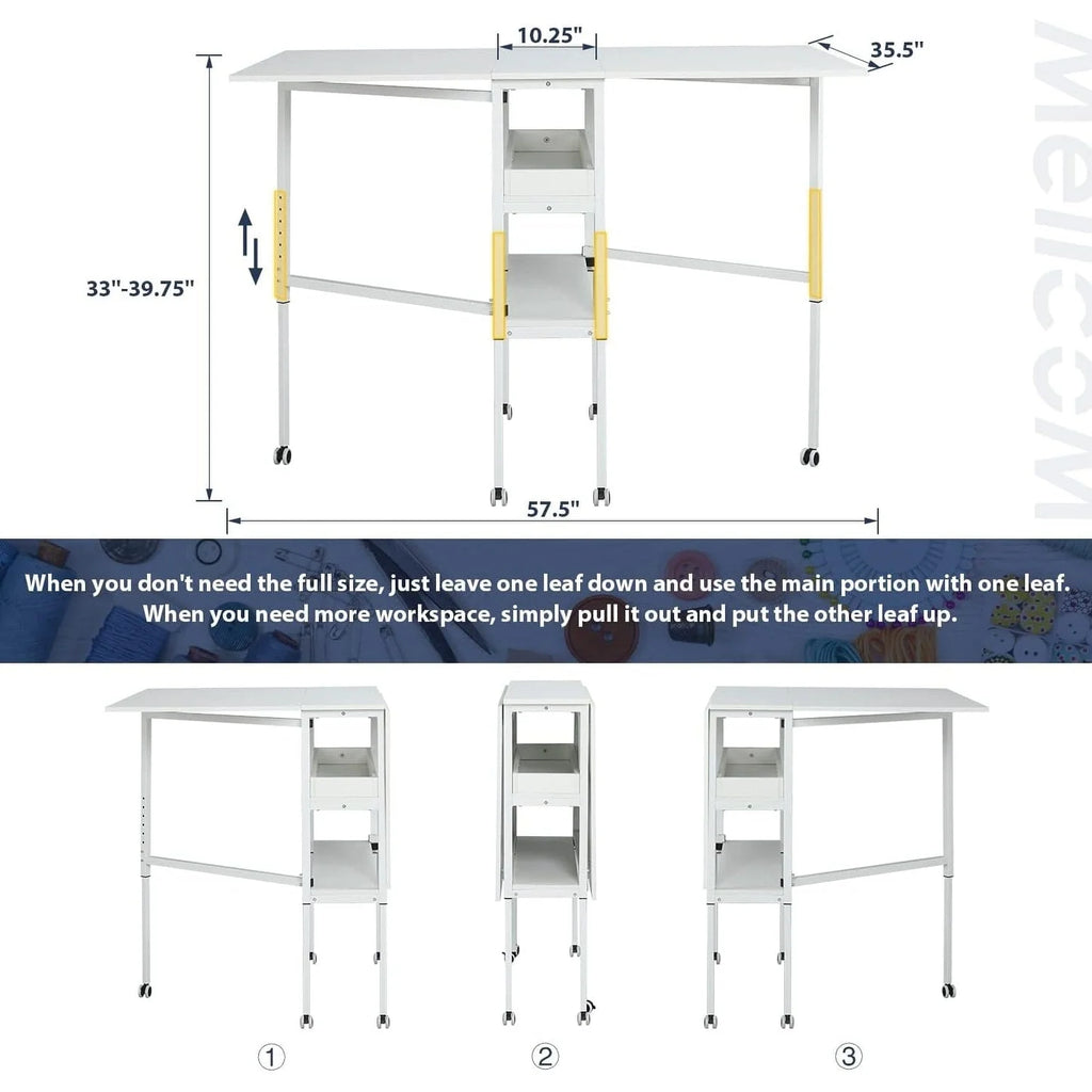 Table artisanale réglable en hauteur avec étagères de rangement, table de coupe pliante mobile pour bureau à domicile, salle de couture, salle d'artisanat
