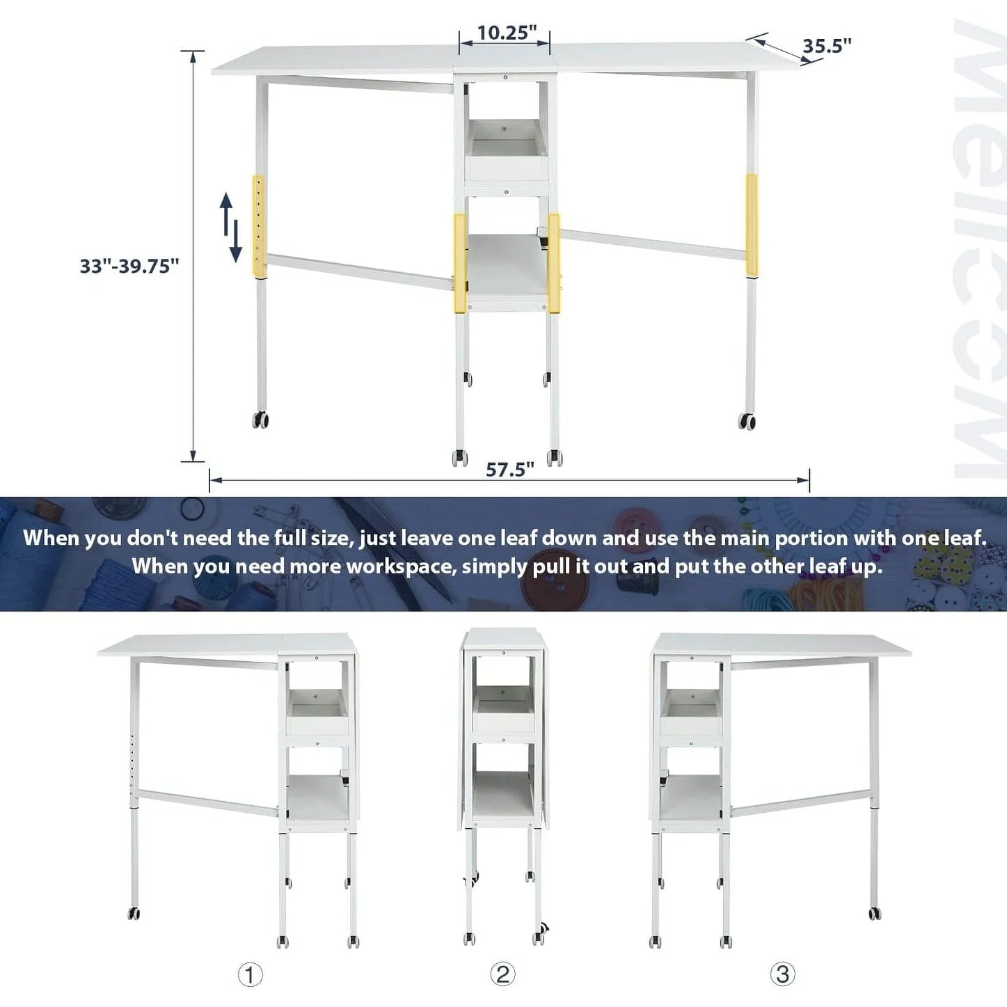 Table artisanale réglable en hauteur avec étagères de rangement, table de coupe pliante mobile pour bureau à domicile, salle de couture, salle d'artisanat