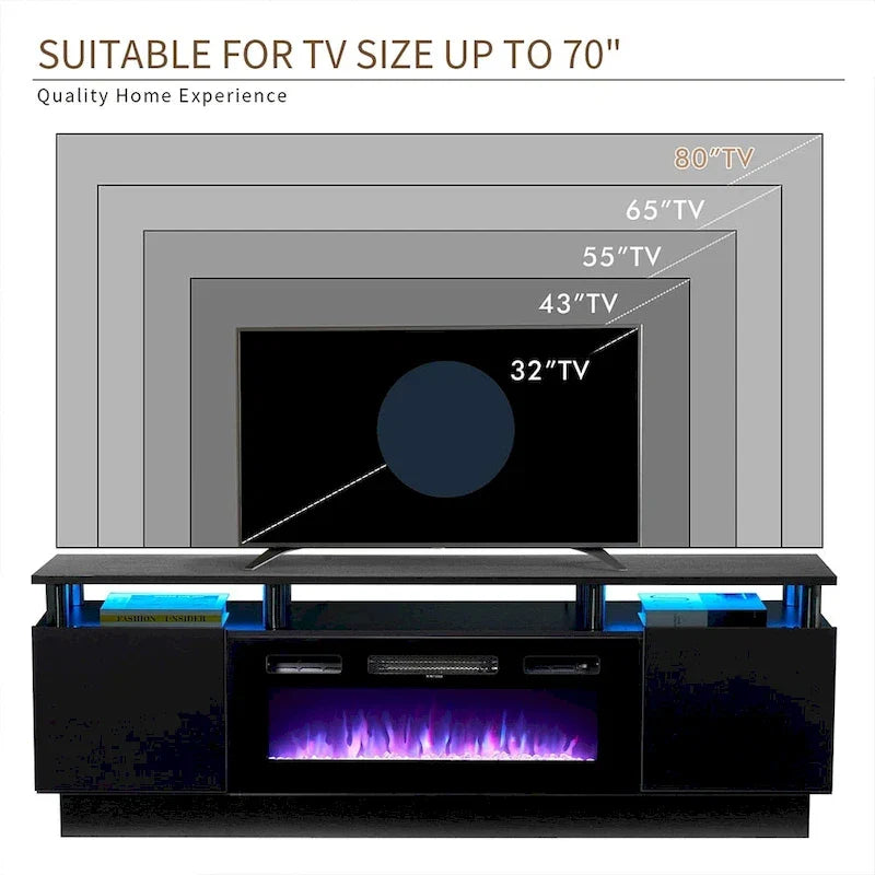 Meuble TV cheminée de 70 po avec foyer électrique de 36 po