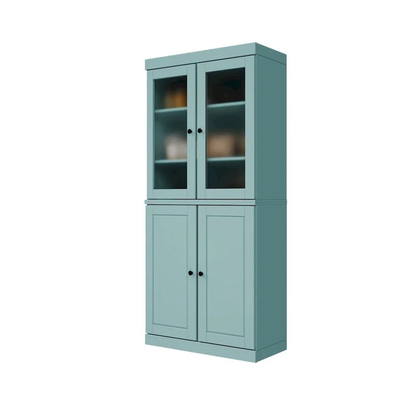 Meuble de rangement en bois massif avec portes en verre dépoli, portes pleines, 2 tiroirs et étagères réglables