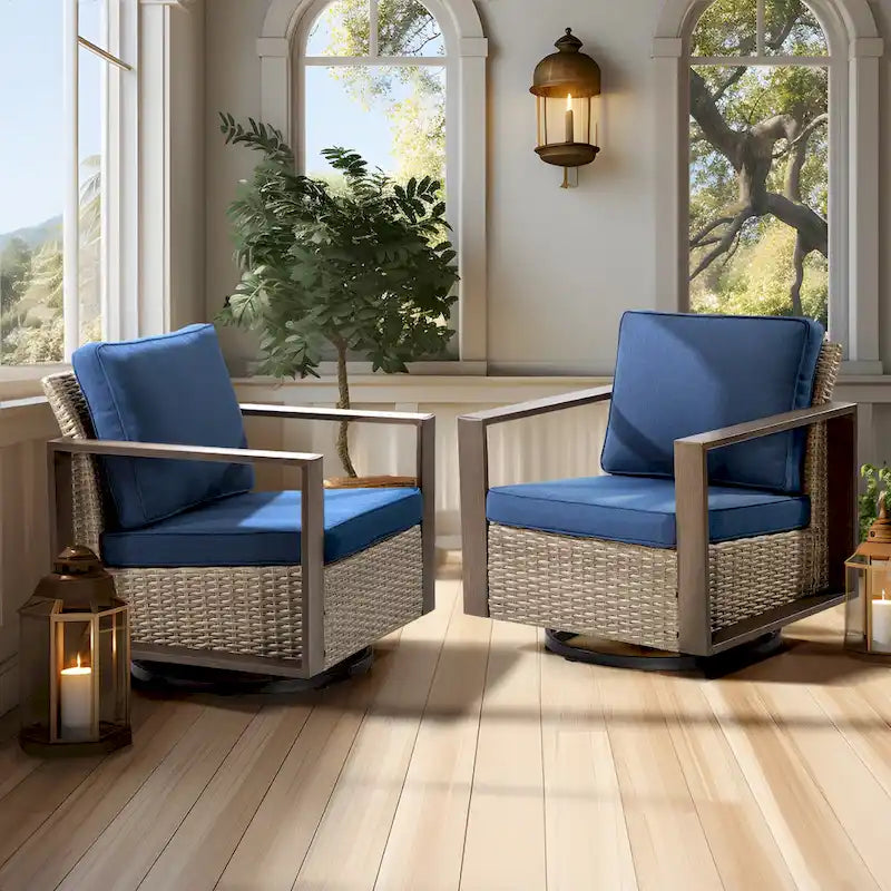 Fauteuil à bascule d'extérieur Cozywor en osier 2 pièces avec structure métallique et coussins