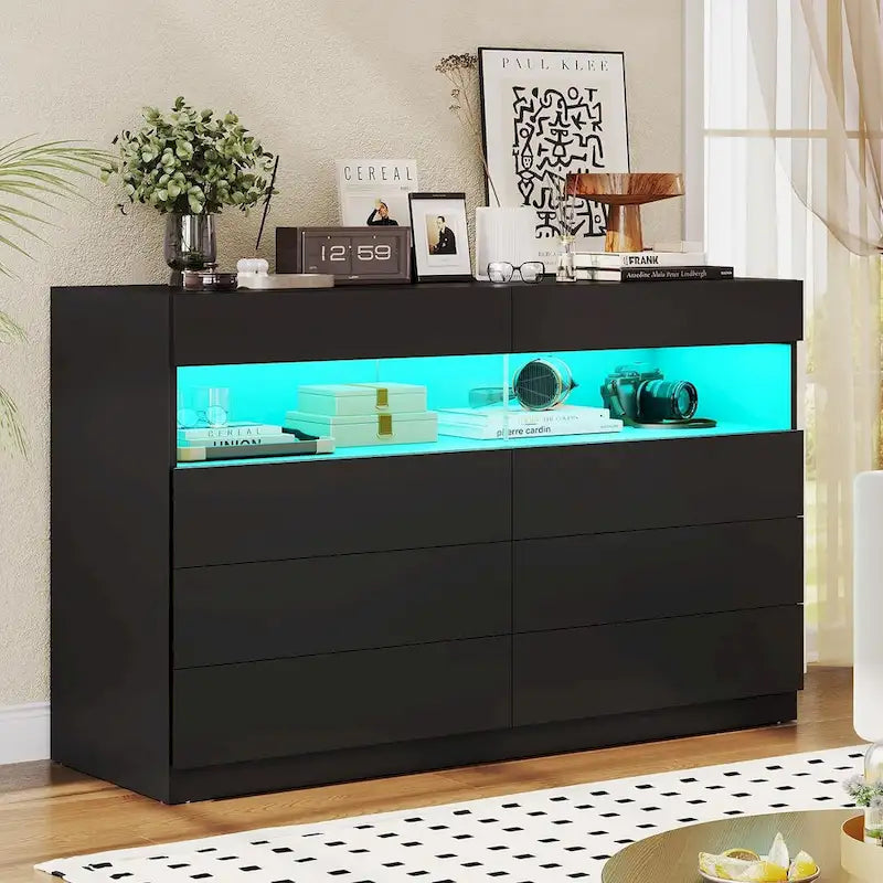 Commode à 8 tiroirs avec lumières LED, meuble de rangement