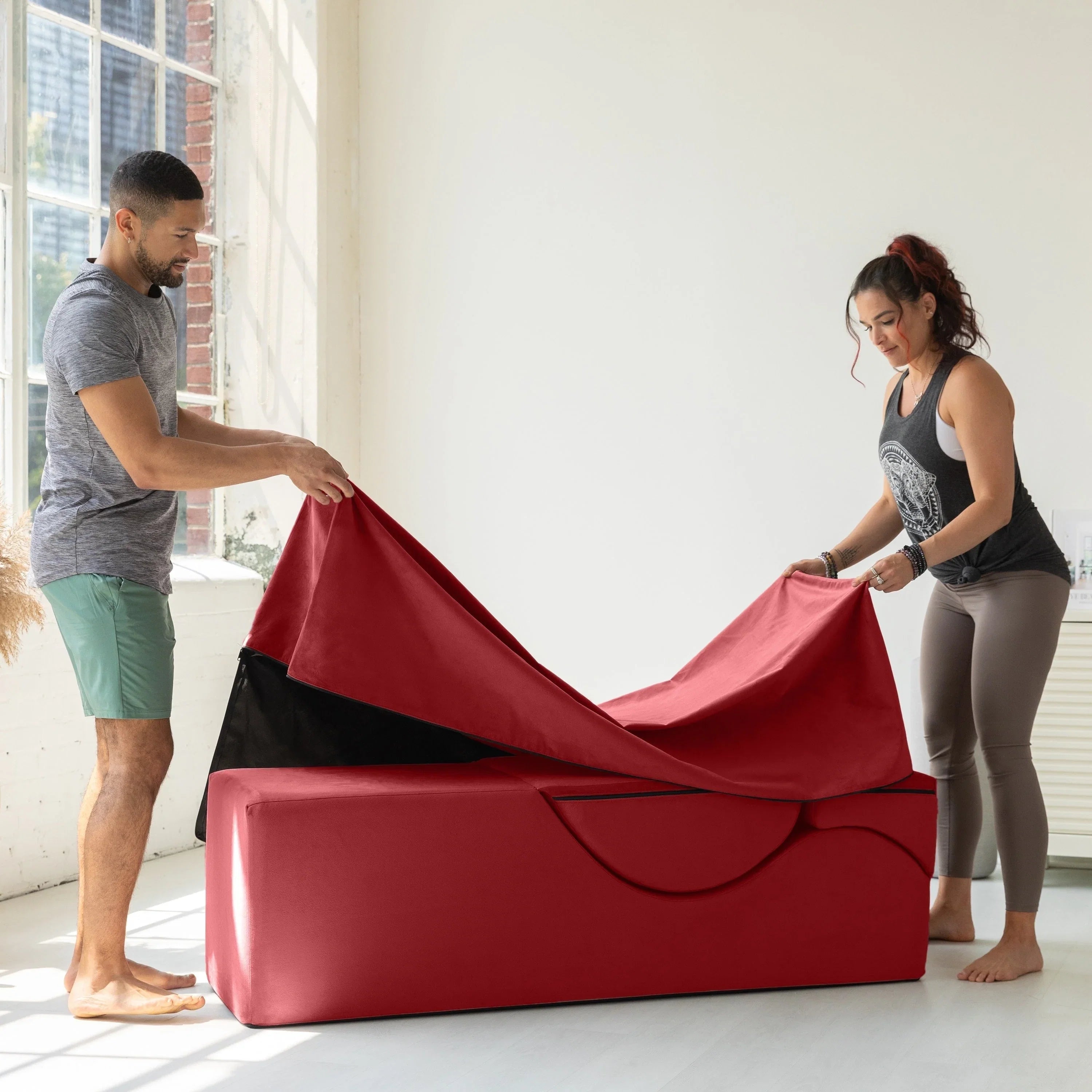 Avana Kami Chaise convertible / Yoga & Massage - Pouf 2 en 1 avec chaise longue de yoga escamotable, Microvelours - N/A