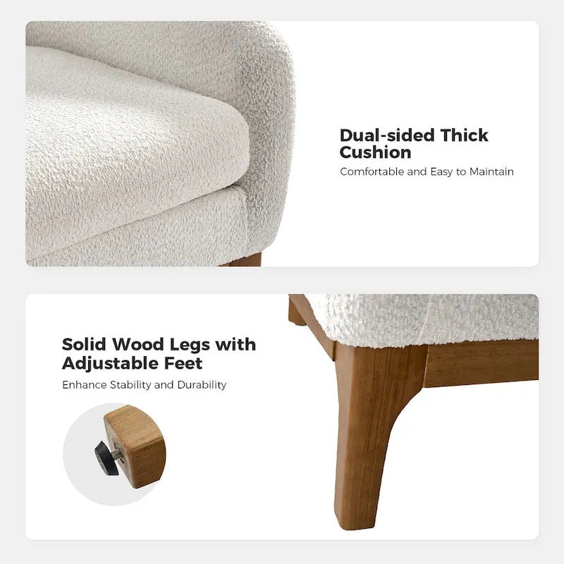 Fauteuil tonneau moderne Augus en bouclette avec pieds en bois massif par HULALA HOME