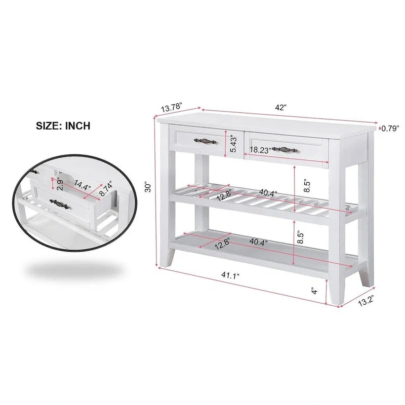 Table console de 42 po avec tiroirs et étagères à niveaux