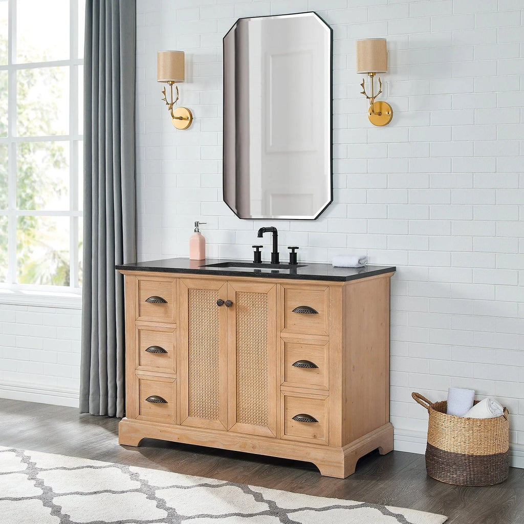 Meuble sous-vasque Hervas avec plateau en marbre naturel, sans miroir