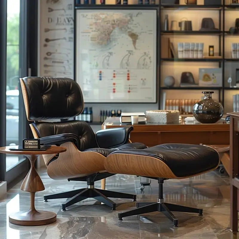 Fauteuil inclinable et ottoman Furgle en cuir véritable et bois de noyer