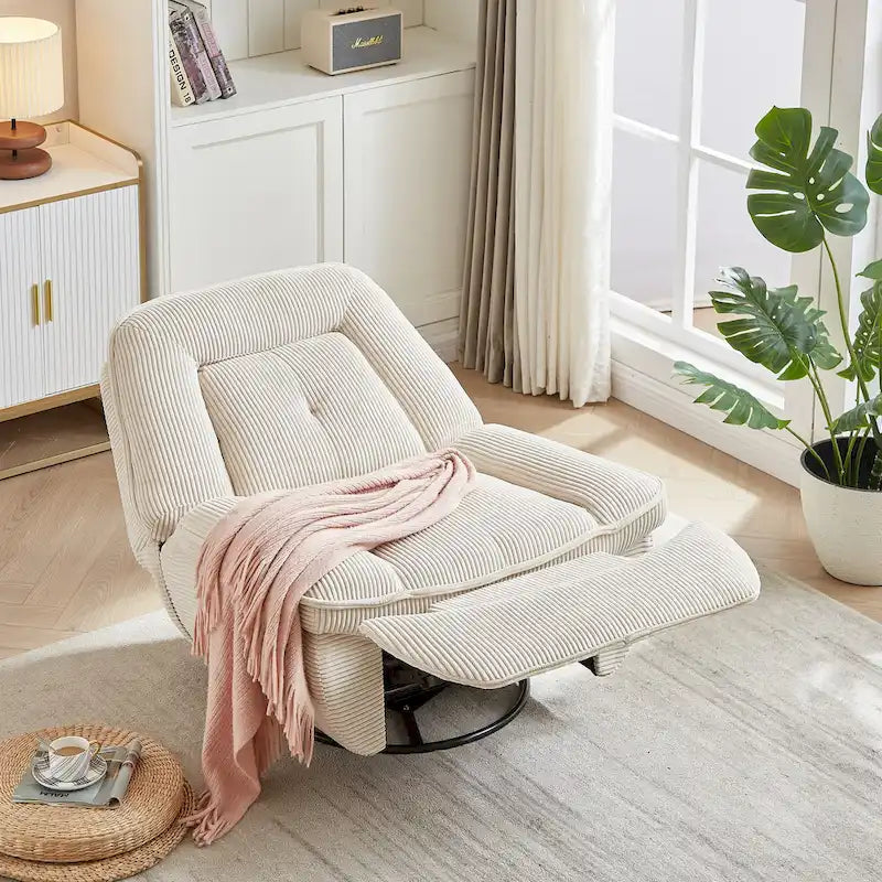 Fauteuil inclinable pivotant et coulissant en velours côtelé avec repose-pieds pour salon