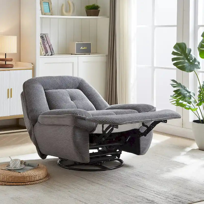 Fauteuil inclinable pivotant et coulissant en velours côtelé avec repose-pieds pour salon