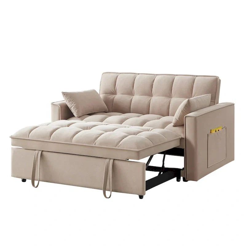Canapé-lit convertible 4-en-1 – Causeuse en velours – Lit d'appoint avec dossier inclinable, 2 poches latérales
