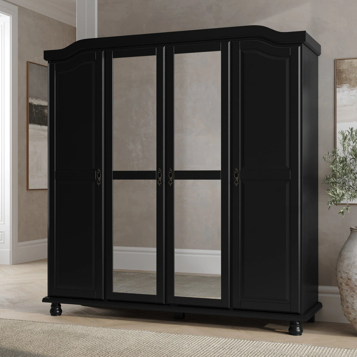 Palace Imports Kyle Armoire 4 portes 100 % en bois massif avec portes en bois massif ou portes miroir