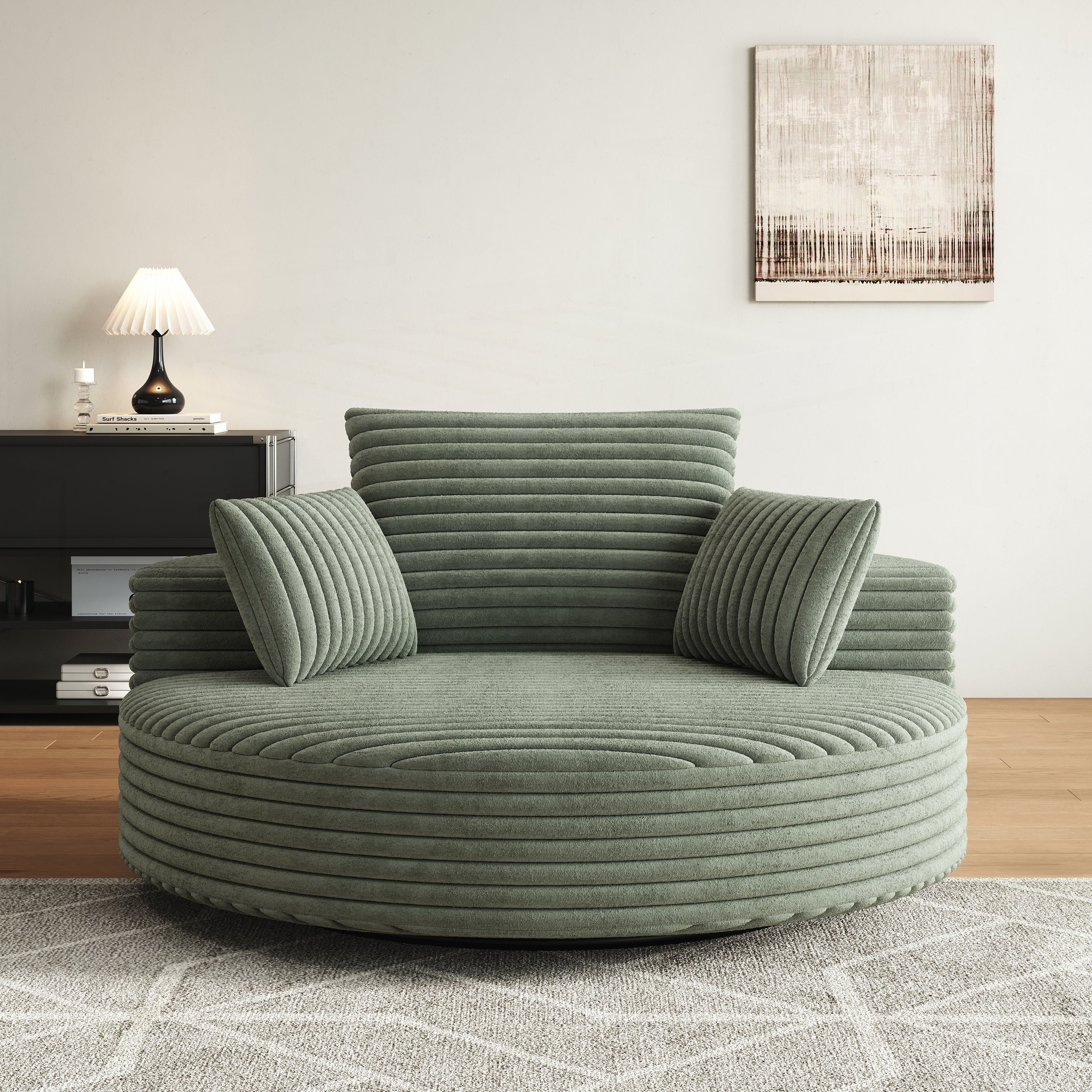 Fauteuil pivotant simple en velours côtelé et chenille avec rembourrage en mousse