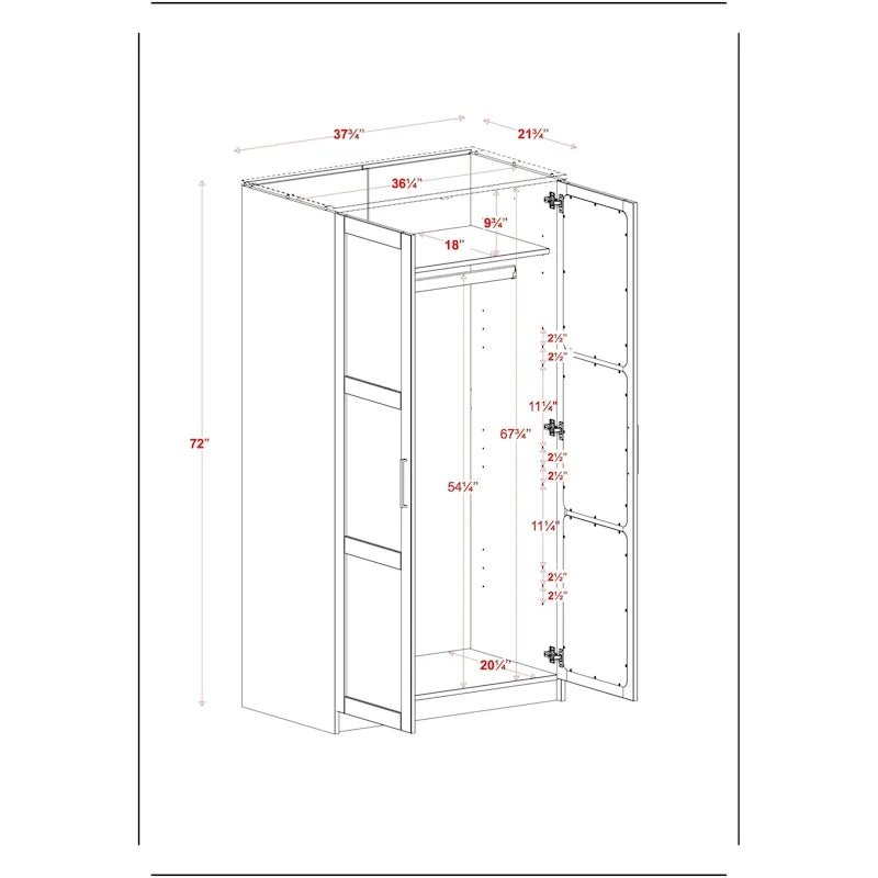 Armoire urbaine à 2 portes 100 % en bois massif avec portes pleines et portes miroir