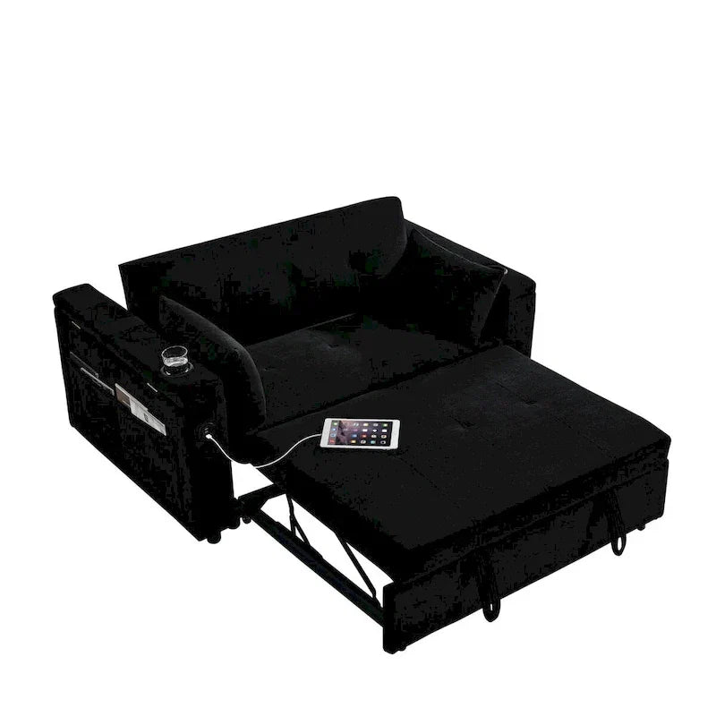 Canapé-lit gigogne 54 po, canapé-lit inclinable 2 places avec rangement, oreiller lombaire, prise USB