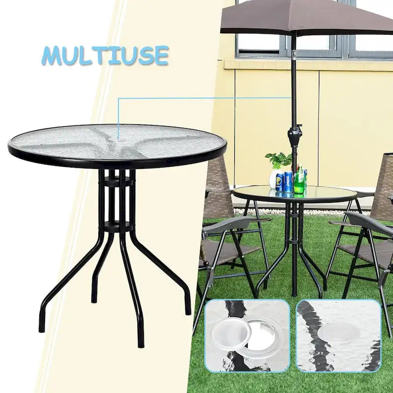 Table ronde de jardin Costway 32 avec plateau en verre trempé
