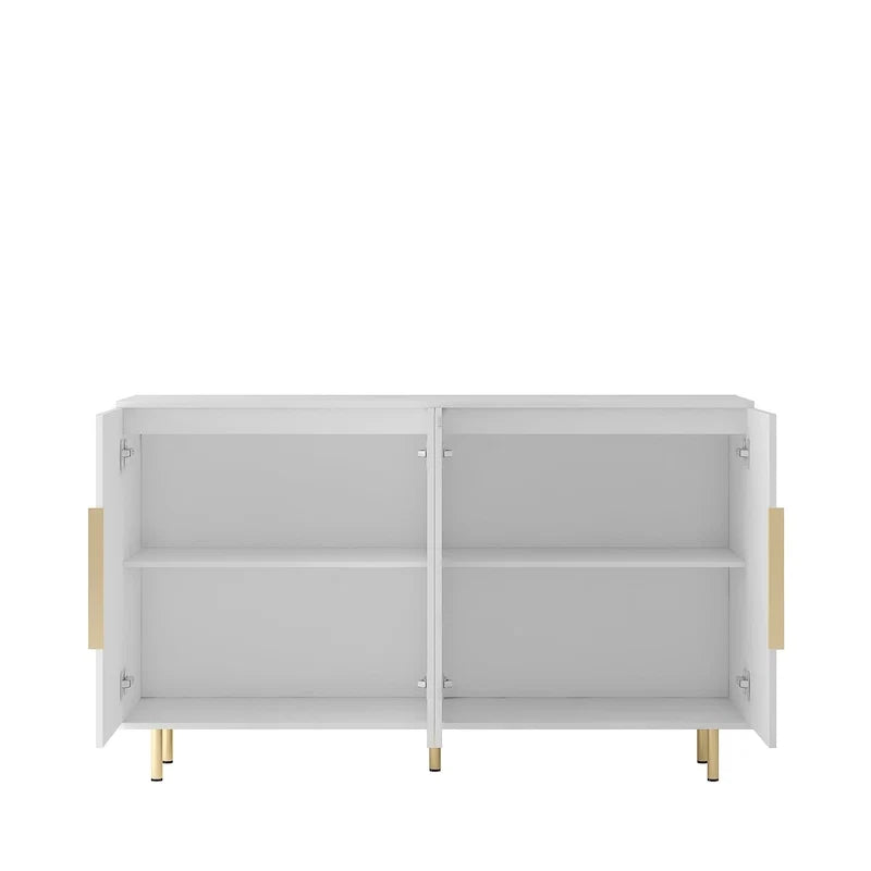 Bahut avec portes décoratives cannelées, buffet en bois avec poignées métalliques, meuble de rangement avec étagères réglables
