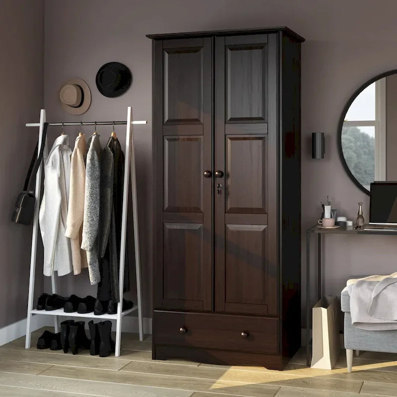 Armoire garde-robe modulable 100 % en bois massif avec poignées en métal ou en bois