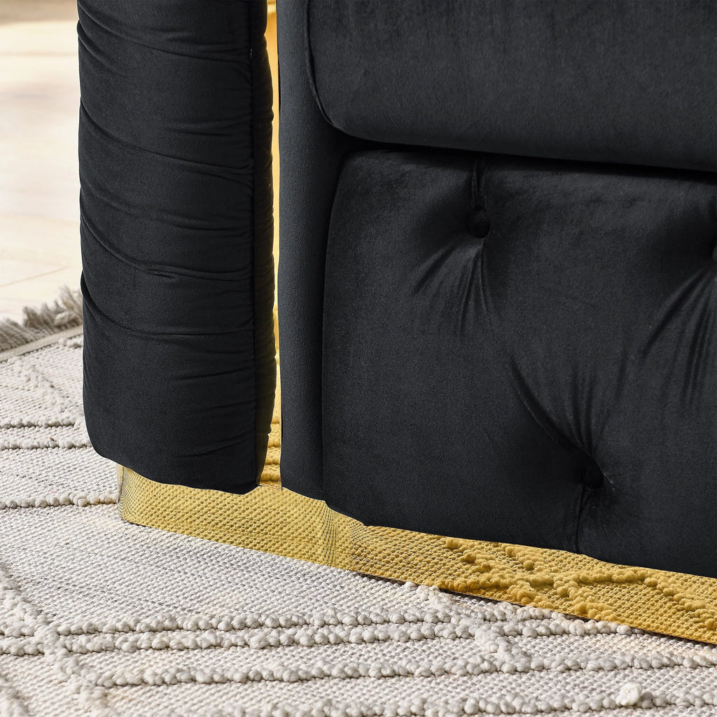 Canapé 3 places Velvet 90,6 po avec 2 oreillers, coussins haute densité, accents dorés et oreillers