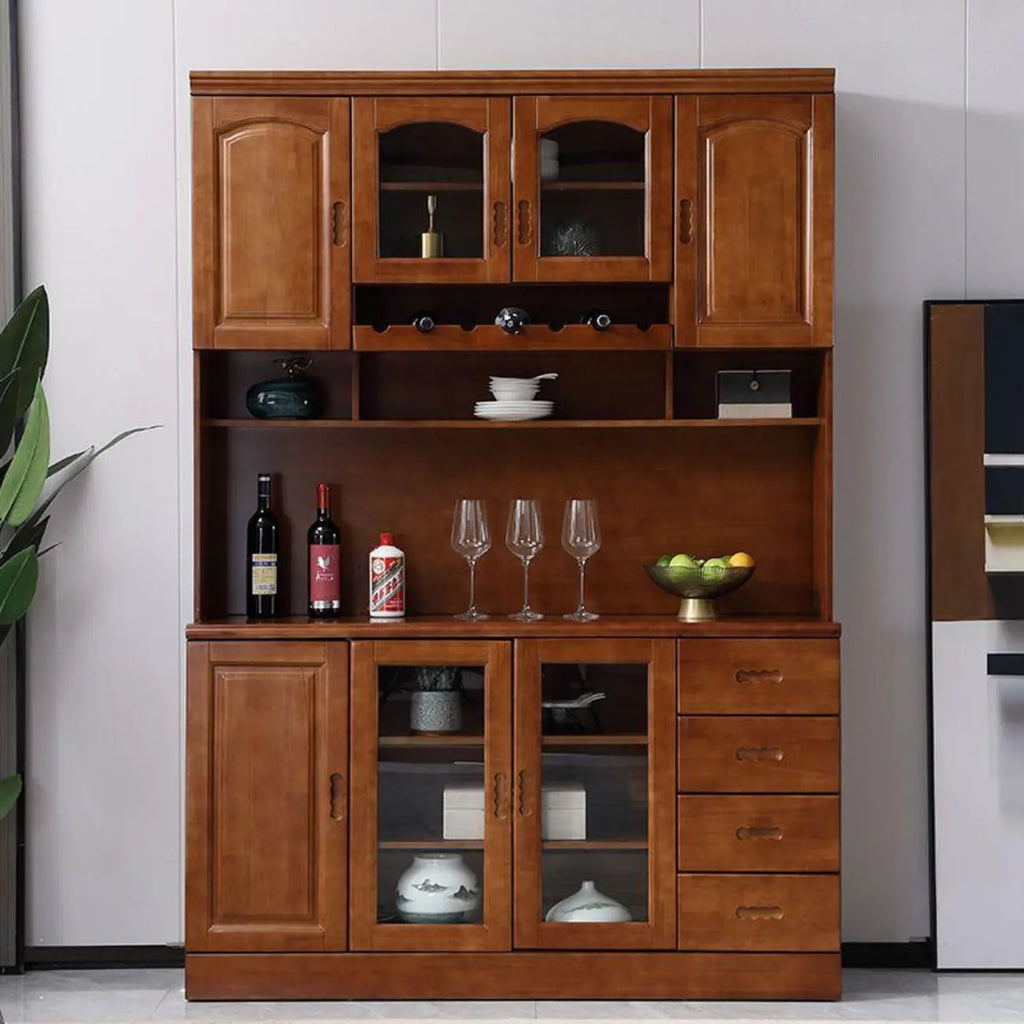 Buffet de cuisine en bois blanc avec casier à vin intégré