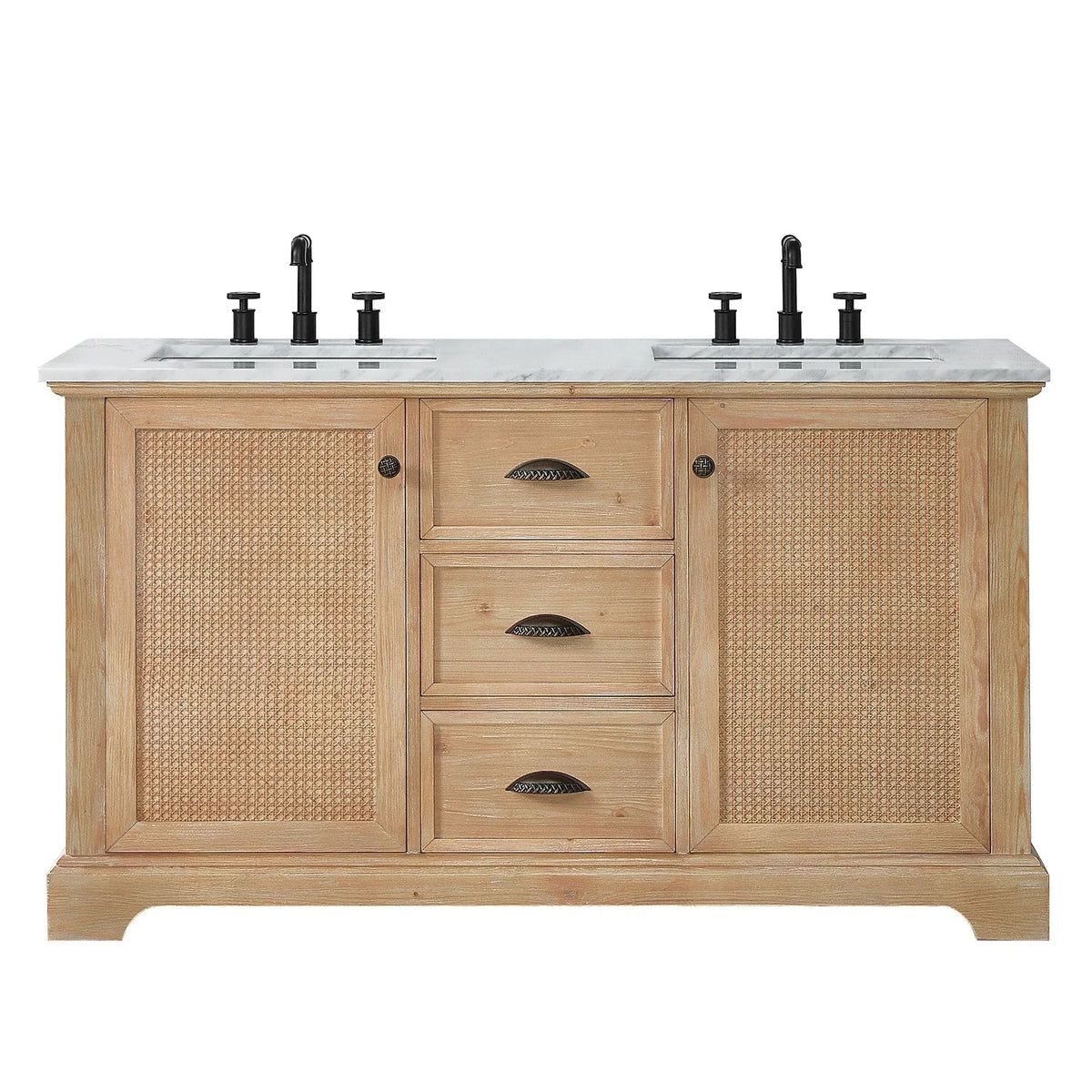 Meuble sous-vasque Hervas avec plateau en marbre naturel, sans miroir