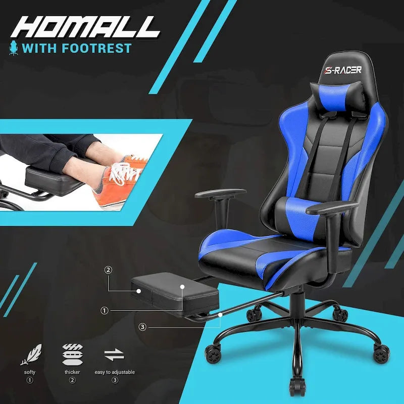 Chaise de jeu avec repose-pieds - Chaise de bureau ergonomique