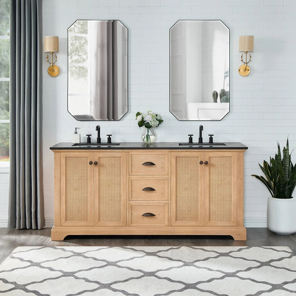 Meuble sous-vasque Hervas avec plateau en marbre naturel, sans miroir